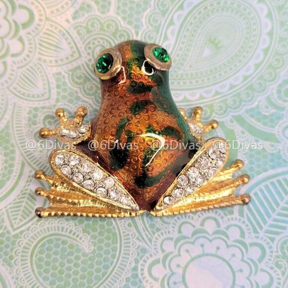 Large Bronze Gold and Green FROG Brooch - Picture 4 of 16